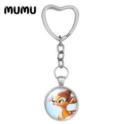 2024 New Bambi with Friends Heart Keyring Funny Keychain Glass Dome Cabochon Jewelry Gifts Children