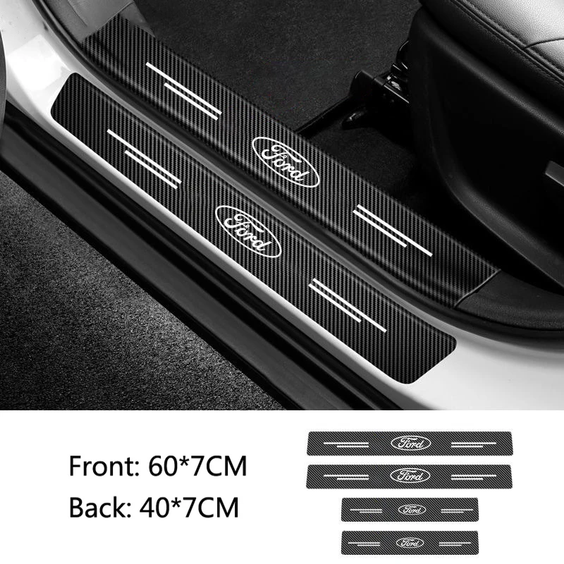 For Ford Focus Mondeo Kuga Fiesta MK7 Escort Explore Car Door Sill Carbon Fiber Threshold Trunk Bumper Stickers Protector Strips