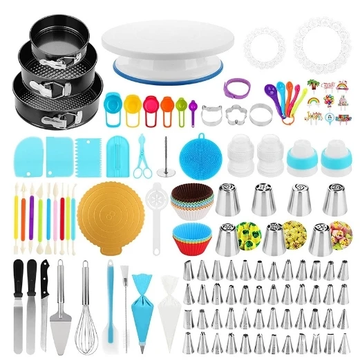 

420 Piece Cake Decorating Supplies Set DIY Baking Tools Including Turntable Piping Spout Spatula All Stainless Steel