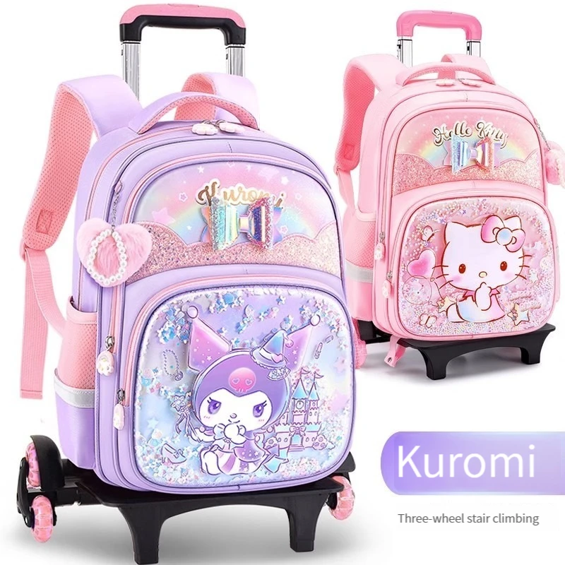 Sanrio Trolley School Bag Hello Kitty Stuff Kuromi Anime Figure Kawaii Can Climb Stairs Student Gift School Supplies Stationery