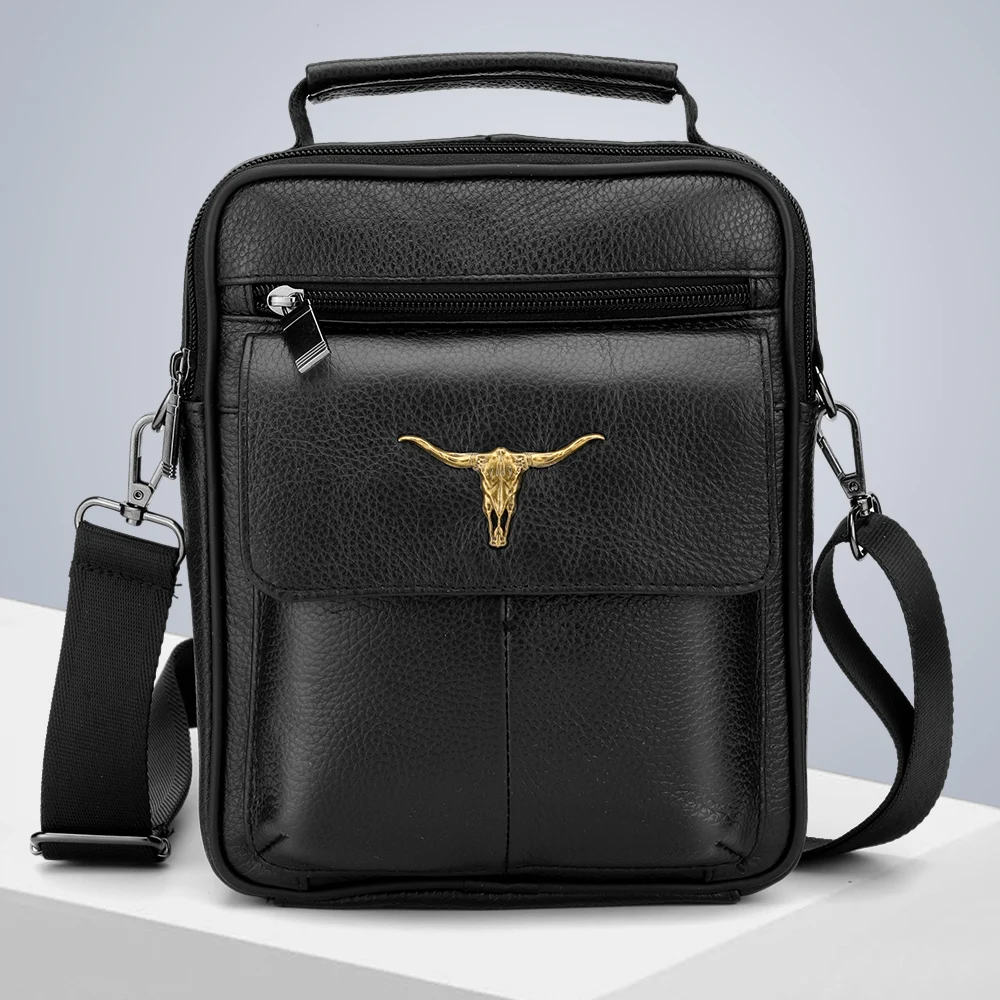 Men's Waterproof Genuine Leather Crossbody Bag Large Capacity Vintage Handbag Shoulder Bag Handheld Bag for Men