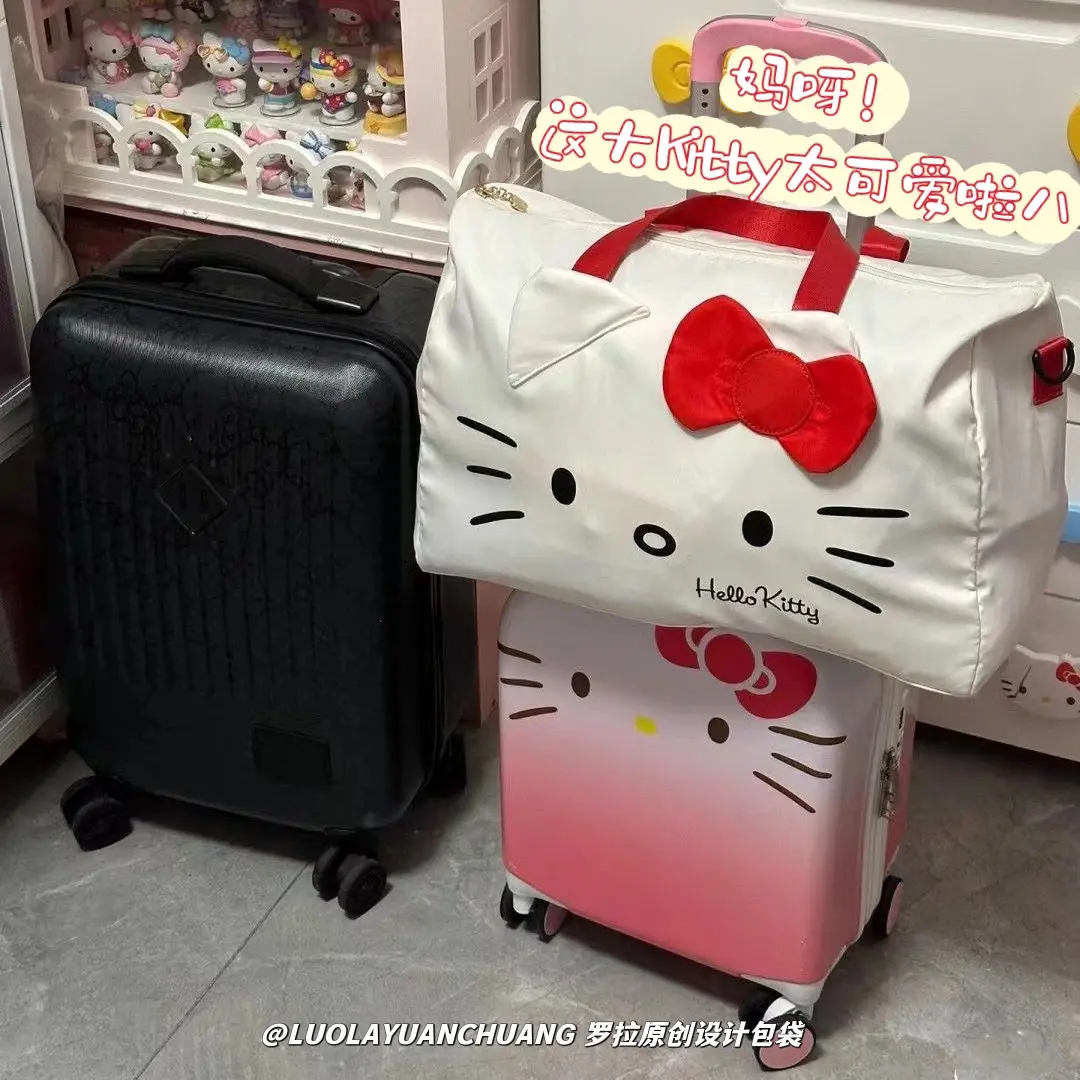 

Spot Kawaii Hello Kitty Travel Bags Big Handbag Campus Clothes Case Lightweight Trolley Travel Business Trip Handbag Luggage Bag