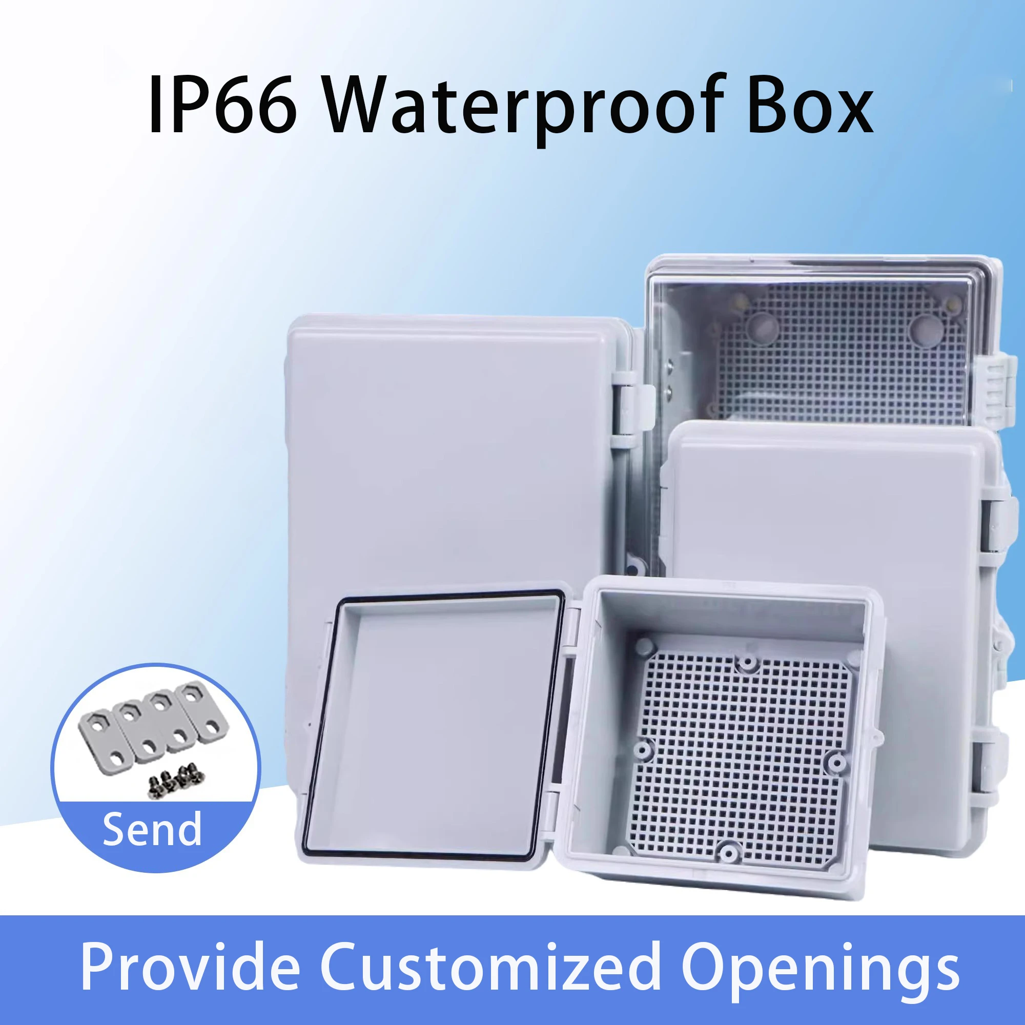 IP66 Waterproof Plastic Junction Box ABS Outdoor Electronic Instrument Gray/Transparent Cover Distribution Box Wire Enclosure