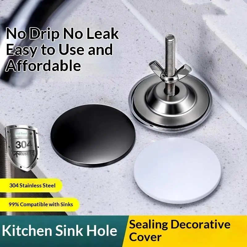Stainless Steel Sink Hole Cap Kitchen Accessory Black Silver M6 Faucet Hole Cover Leakproof for Home Kitchen Sink Installation