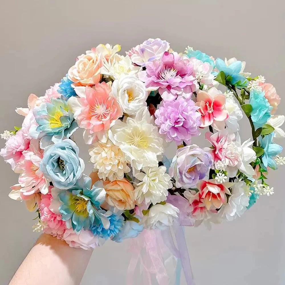 Fashion Simulated Flower Crown Bohemian Bride Wedding Flower Headbands Women Braided Wreath Hair Band Girl Floral Garland