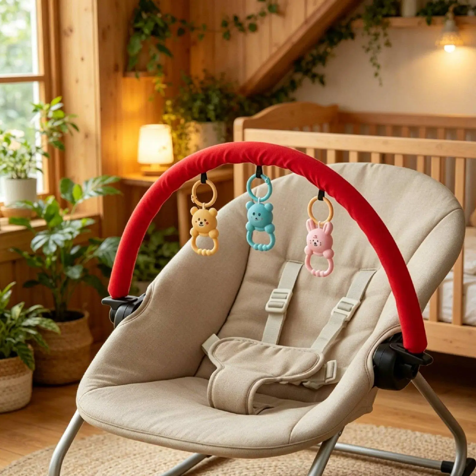 Infant Bouncer Toy Arch Wooden Beads Rocker Toy Bar Attachment Colorful Design for Infants, Infants