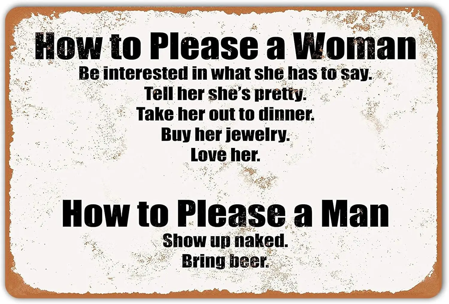KENSILO Funny Letter Metal Signs How to Please a Woman and a Man Sign, Decorative Drinking Stickers Street Man Cave Vintage sign