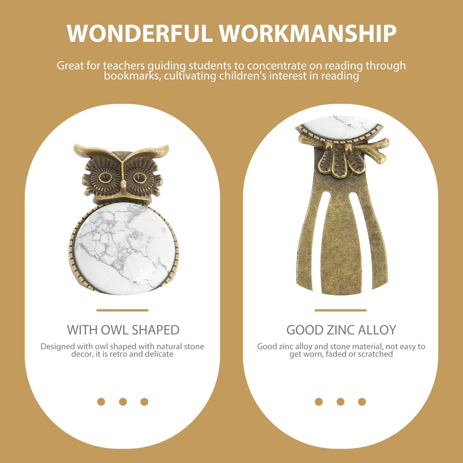 

Zinc Alloy Owl Bookmark Metal Page Marker Natural Stone Retro Style Reading Aid Suitable for Students Office Metal Book Mark