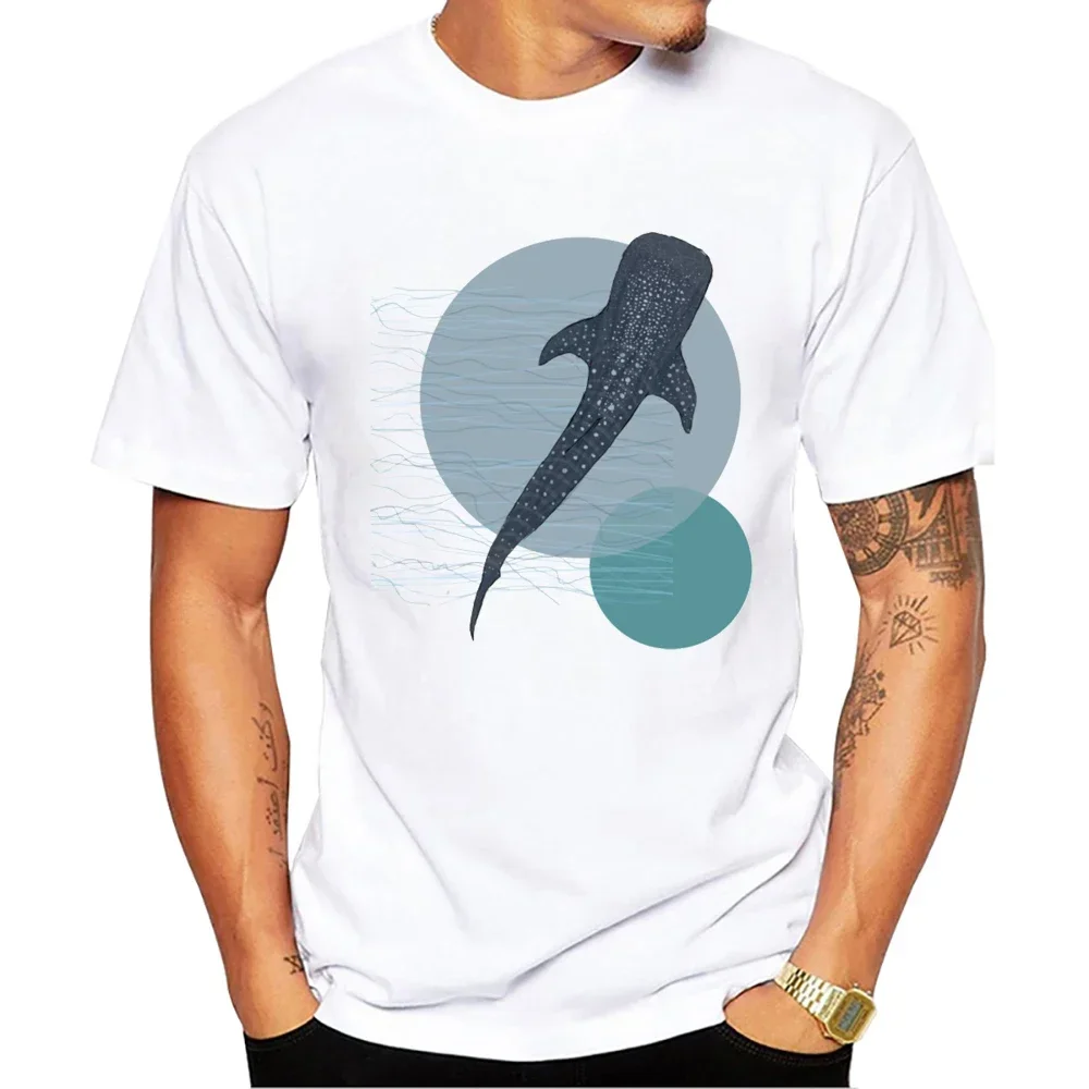 2024 Vintage Beauty Big Fish Tops Bingata Whale Shark Print Men's T-Shirt O-Neck Men Clothing Short Sleeve Male Streetwear