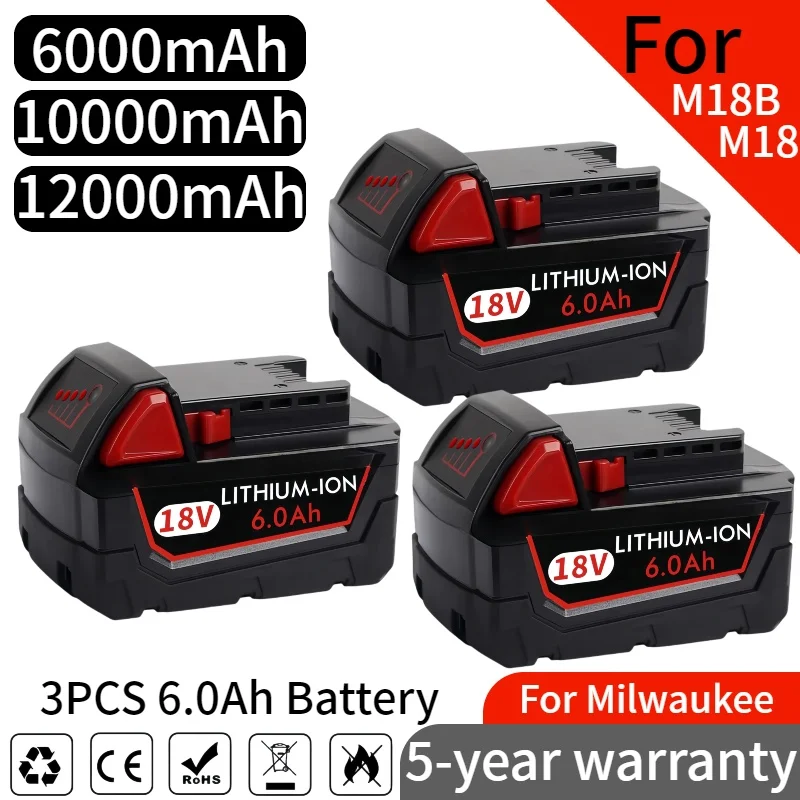 

6000mAh for Milwaukee M18 18VReplacement Milwaukee M18B5XC Li-ion power tool battery with 48-11-1850 charger✅