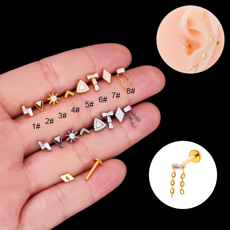 

1PC G23 Titanium Piercing Ear Studs CZ Internal Thread Labret Lip Stud Helix Conch Cartilage Tragus Lobe PIERC Jewelry Wholesale