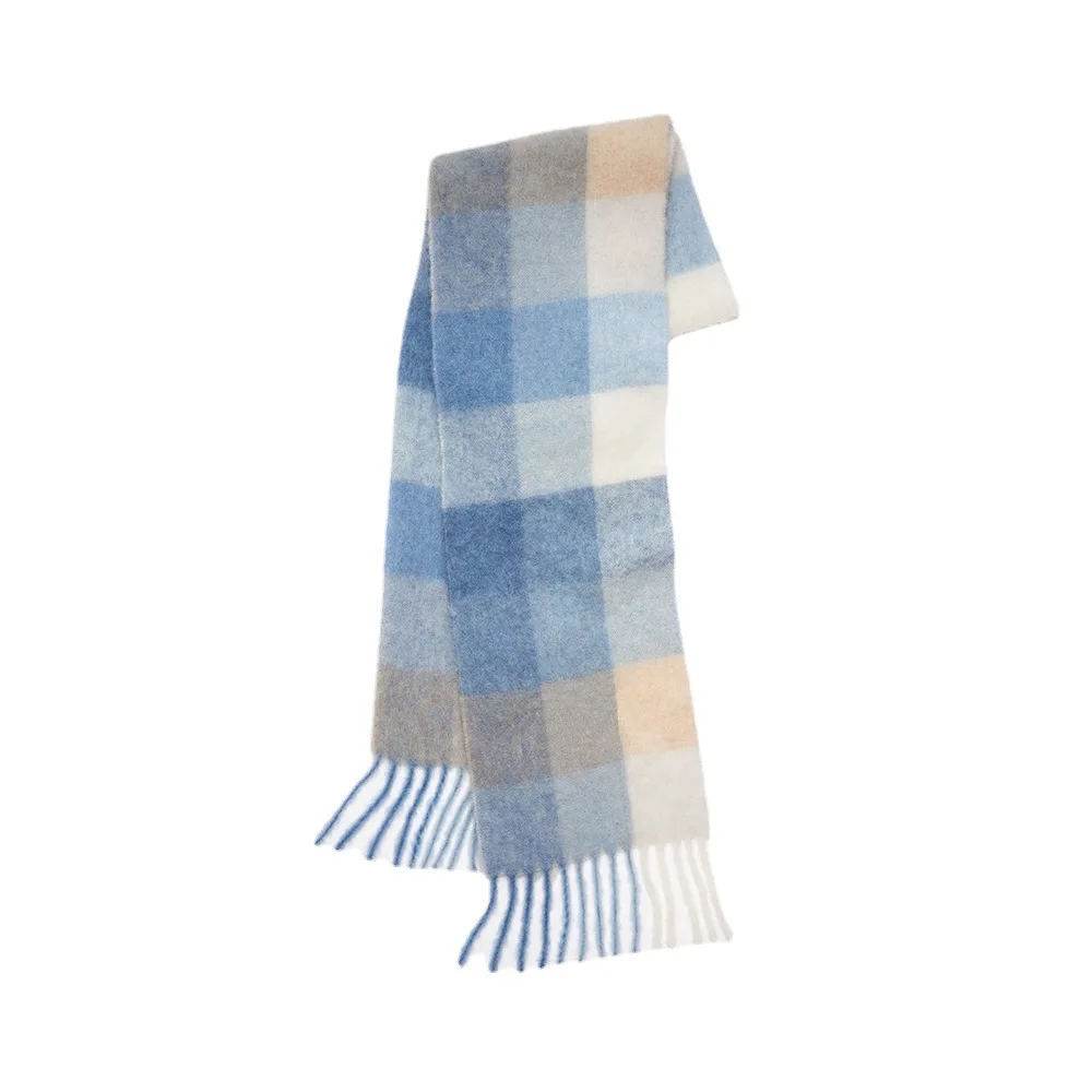 AC Plaid Scarf Women New Splicing Cashmere Mohair Scarves Female Fall And Winter Warm Shawl Long Muffler 242CM