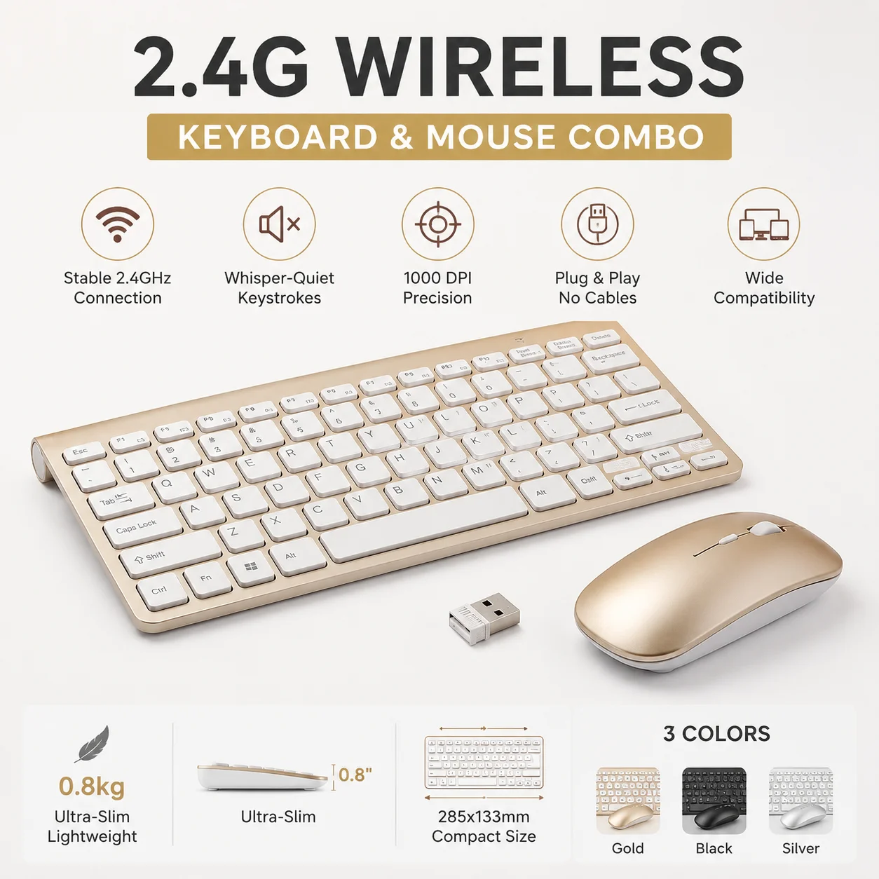 2.4G Wireless Ultra-Slim Silent Click Keyboard and Mouse Combo Office Lightweight Keyboard Set For PC Computer Laptop Tablet - view 3