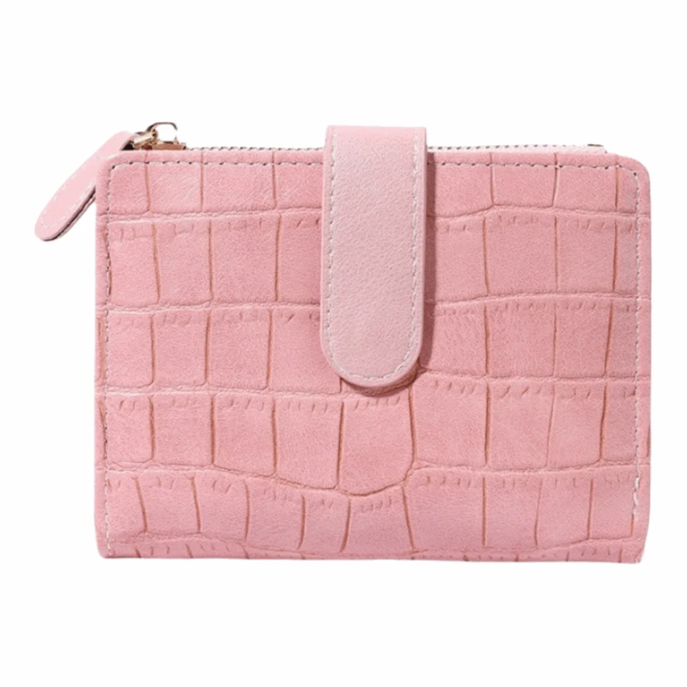 Krótki portfel damski ze skóry PU, duża pojemność, lekki portmonetka na monety, wzór krokodyla, koreański zatrzask, etui na karty dla kobiet i dziewcząt.