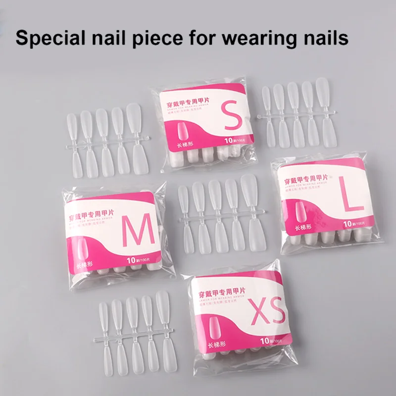 

TSZS 100 PCS Seamless Handmade False Nail Tips Transparent Full Cover Fingernail Tip Frosted Long Coffin Artificial Nails