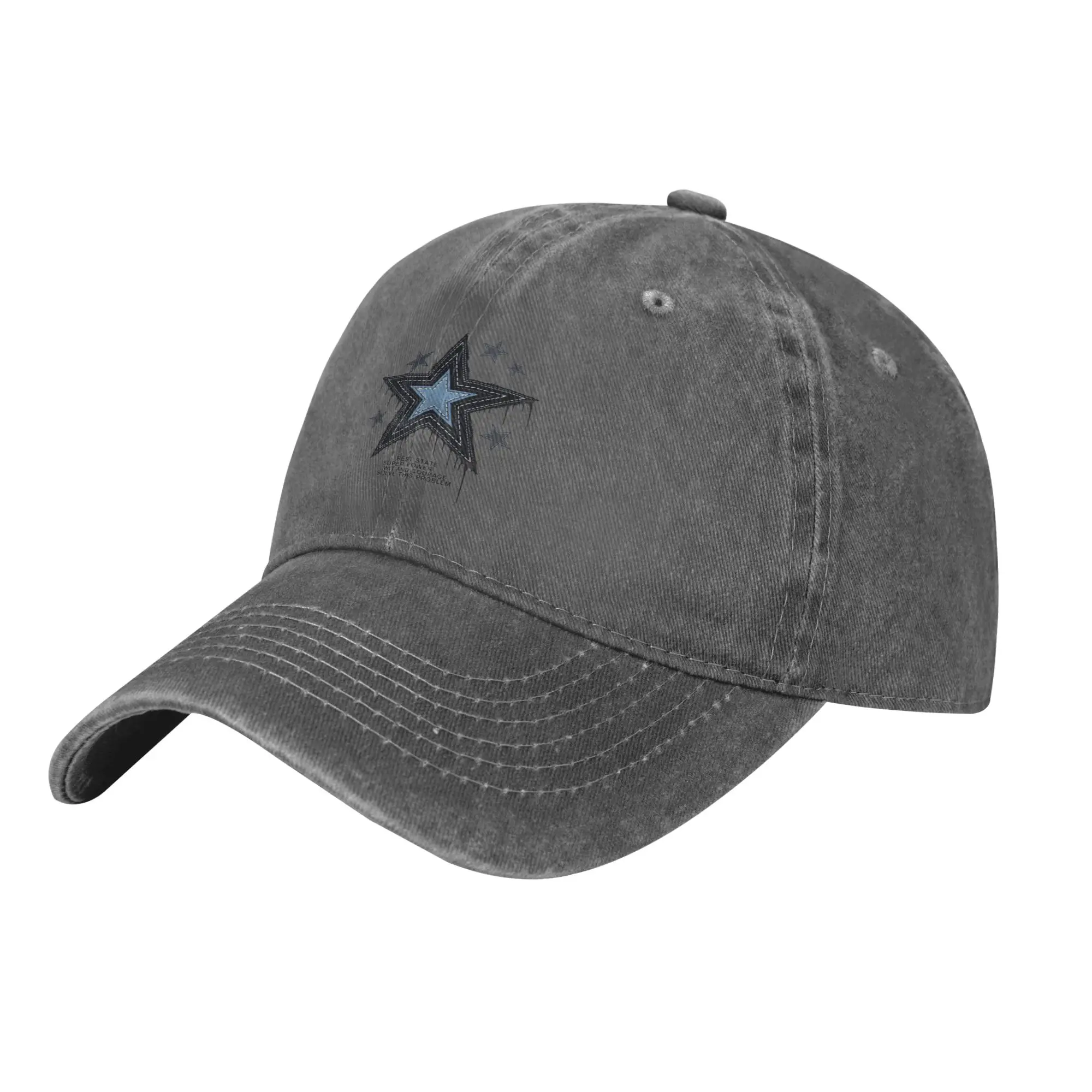 Summer Cap Sun Visor Drip Denim Star Patch Super Power Graphic Hip Hop Caps  Cowboy Hat Peaked Hats