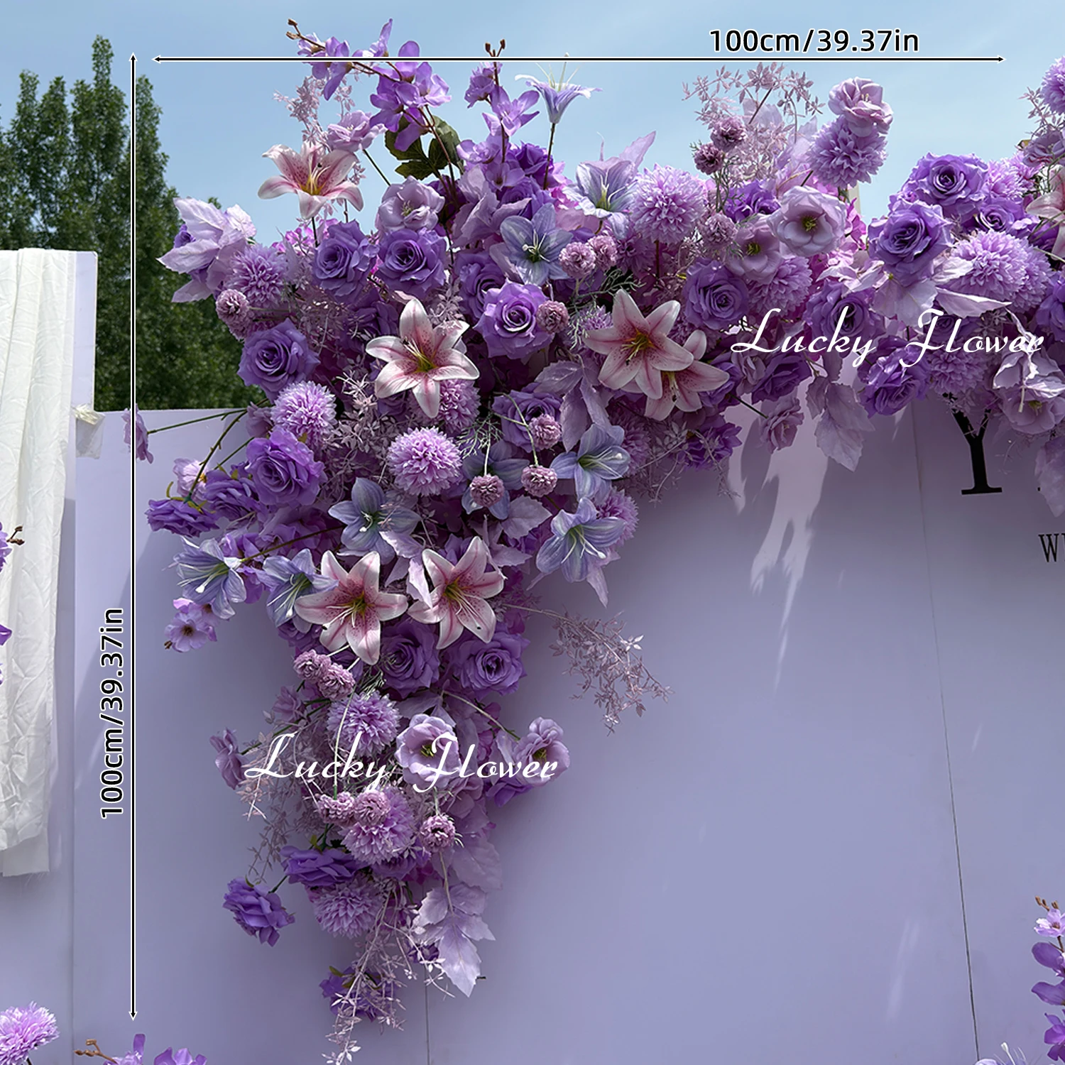 Lucky flower Lila Outdoor-Hochzeitsdekoration Künstliche Blumen Hängende Blumenreihe Blumenball Blumenhintergrund-Arrangement für Partys 5