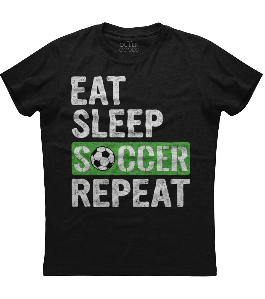 Eat Sleep Soccer Repeat Mens Short Sleeve Cotton Black T-shirtHigh quality 100% cottonUnisex T-shirts for Men Women Summer Tees