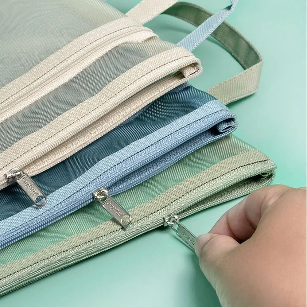1 Pc Double-Layers File Pocket Paper Protective Student Gift Storage Handbag A4 File Folder Bag Document Bag Zipper File Pocket