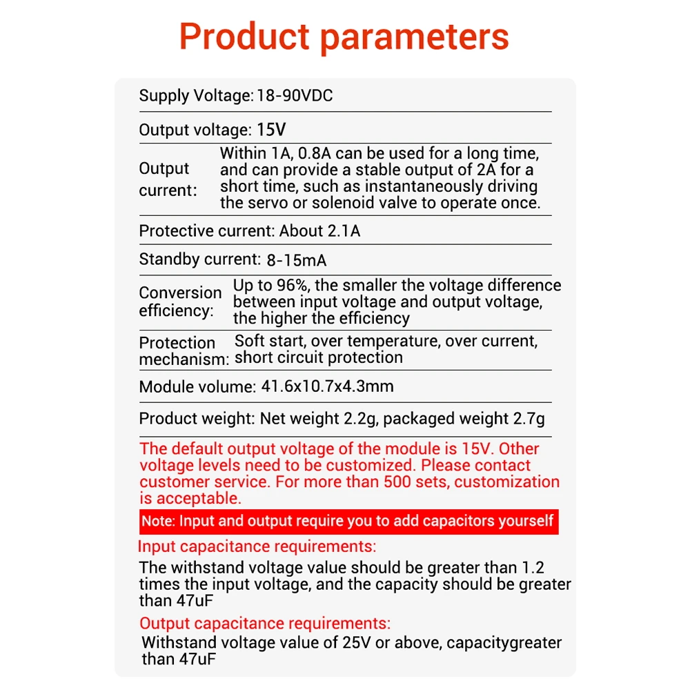DC18-90V To DC15V Buck Module Regulator Board High Efficiency High Voltage Buck Module Constant Voltage Output