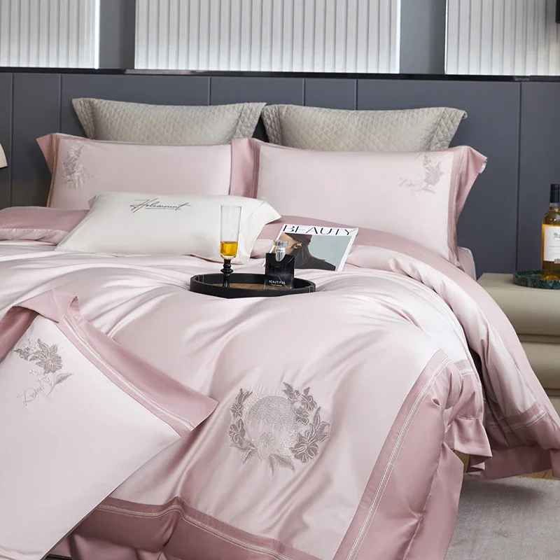 1000TC Egyptian Cotton Luxury Frame Patchwork Duvet Cover Chic Embroidery Bedding Set Bed Sheet Pillowcase Queen King 4Pcs