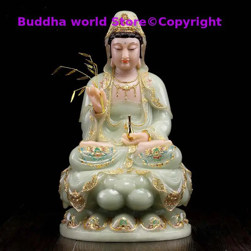 2025  high gilding jade BUDDHA figure Goddess Guan yin GOD Avalokitesvara buddha Asia HOME protection Prosperity Sculpture