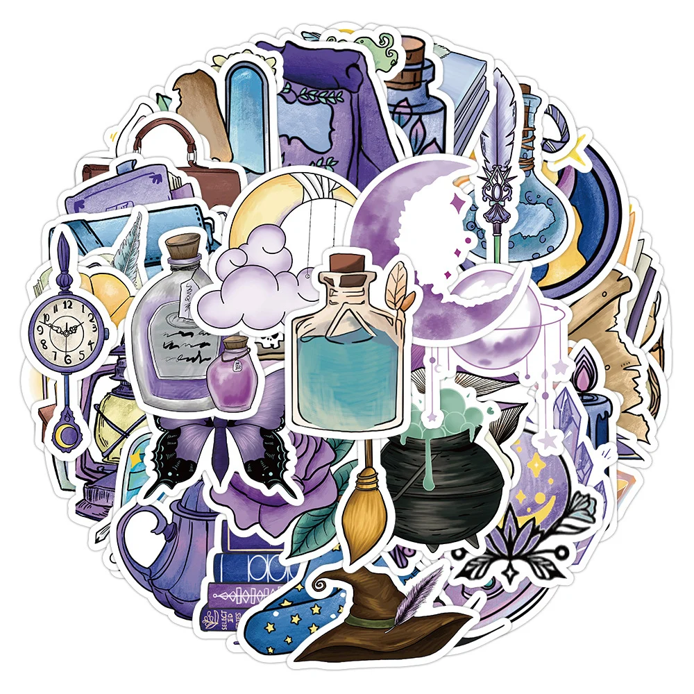 

10/30/50pcs Purple Magic Book Graffiti Stickers Art Decoration Cartoon Decal Suitcase Laptop Scrapbooking Sticker Decoration Toy