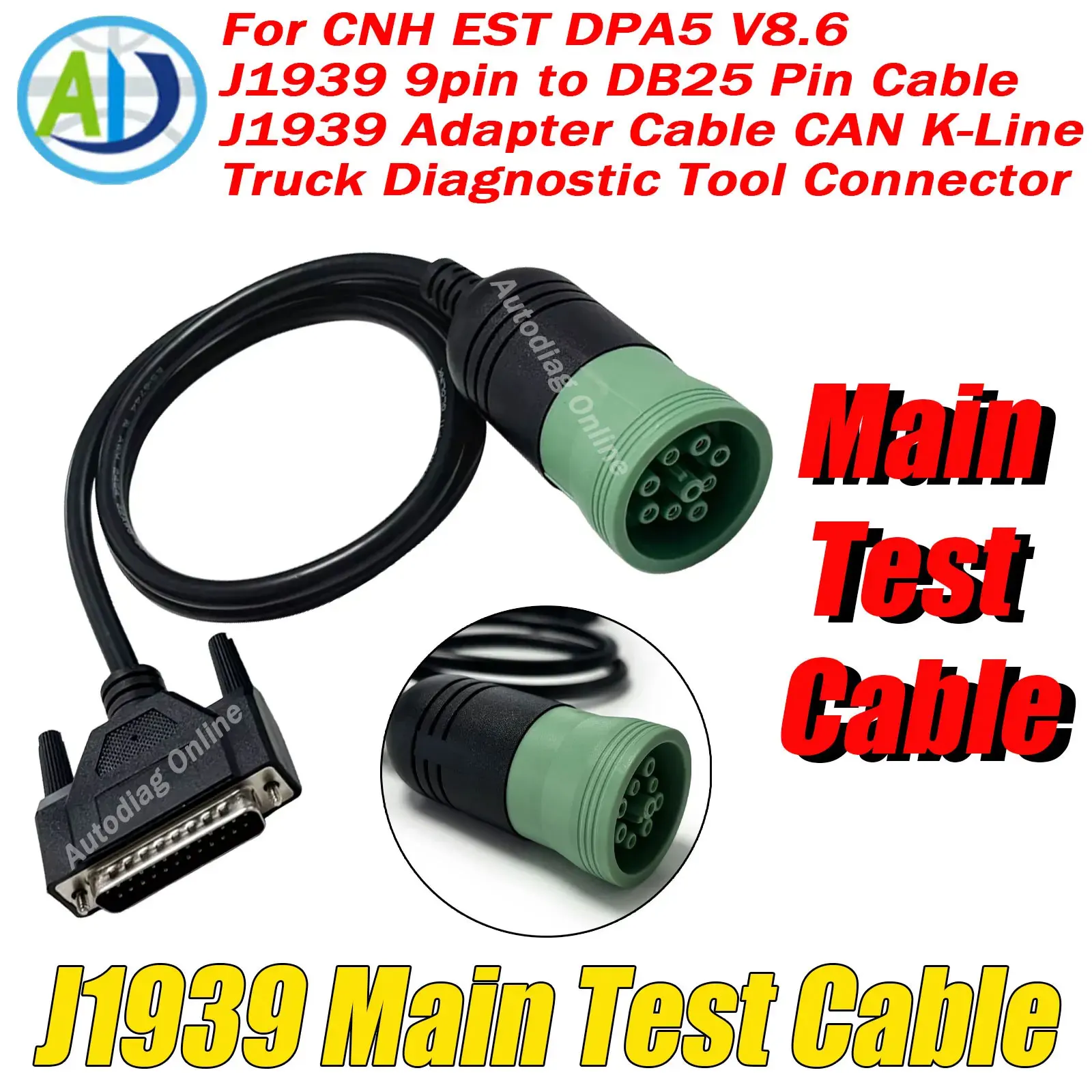 Main Test Cable for CNH EST DPA5 V8.6 Truck Diagnostic Tool Connector For J1939 DB25 Pin to 9pin J1939 Adapter Cable CAN K-Line