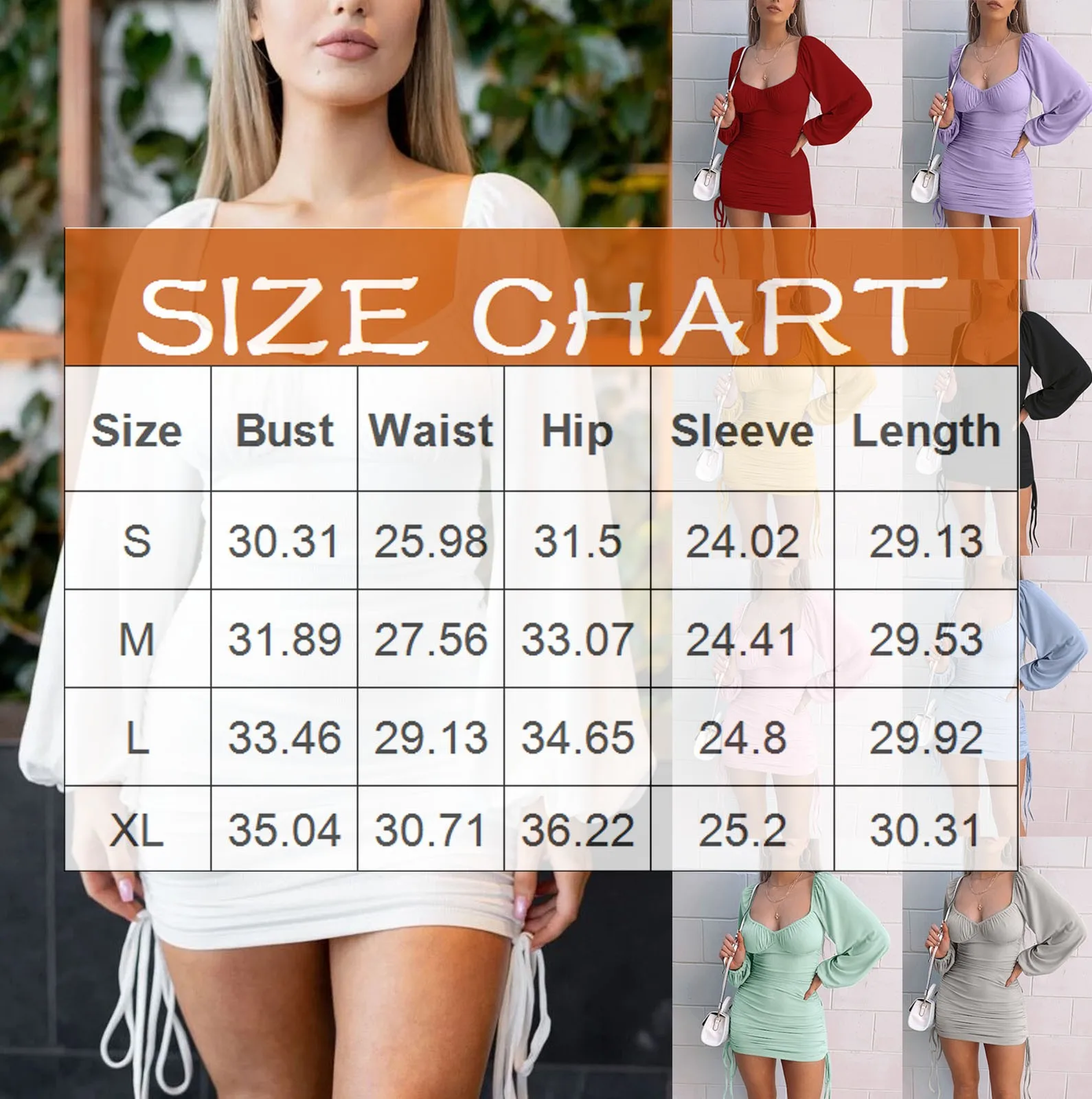 Spring Sexy Slim-Fit Dress Fashion Drawstring Pleated Hip Dresses Long-Sleeved Tight Solid Color Dress Party Prom Mini Dress