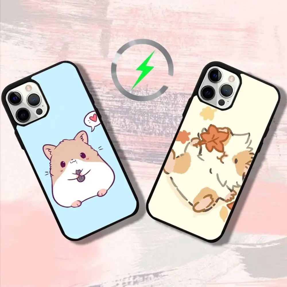 

Cartoon Animal Hamster Phone Case For iPhone 16,15,14,13,12,11,Pro,Max,Plus,Mini,SE4,E Magnetic Magsafe Wireless Charging