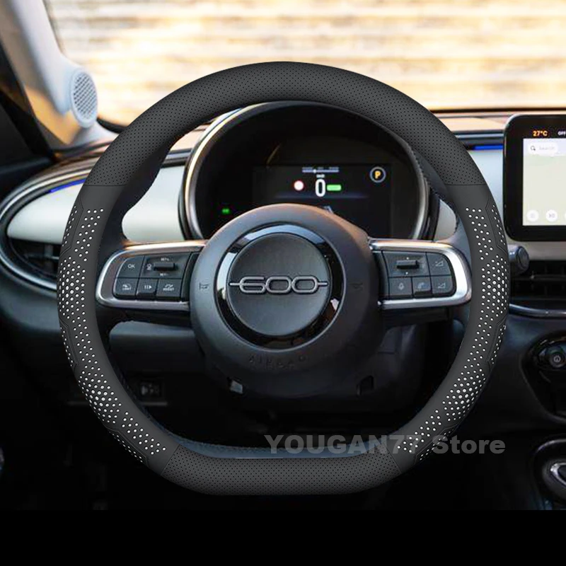 

Leather Car Steering Wheel Cover For ALL NEW Fiat 600 2024 2025 Non-slip Wear-resistant Auto Steering Wheel Fiat 600 Accessories