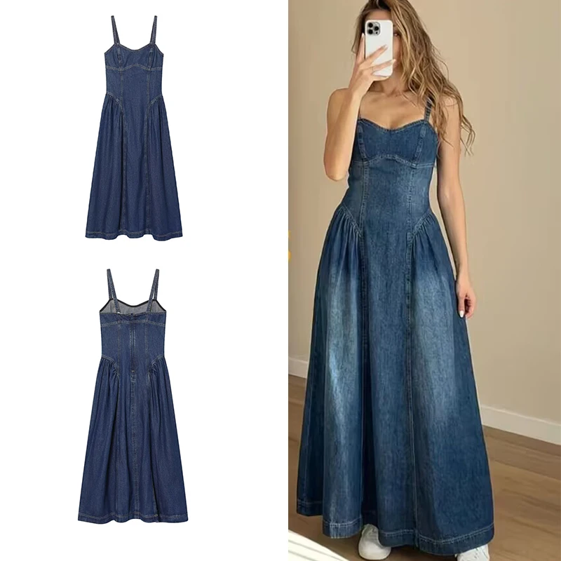 Dresses Women's Summer 2026 New Sling Denim Dress Fashion Slim Summer Comfortable Young Women's Holiday Street Long Dress