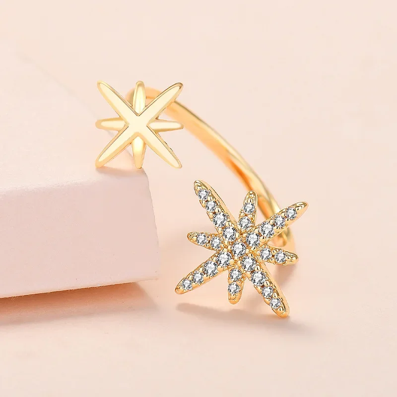 KOSE Stylish Celestial Star Stackable Rings in Gold and White Gold Plated for Girls and Women Trendy KPOP