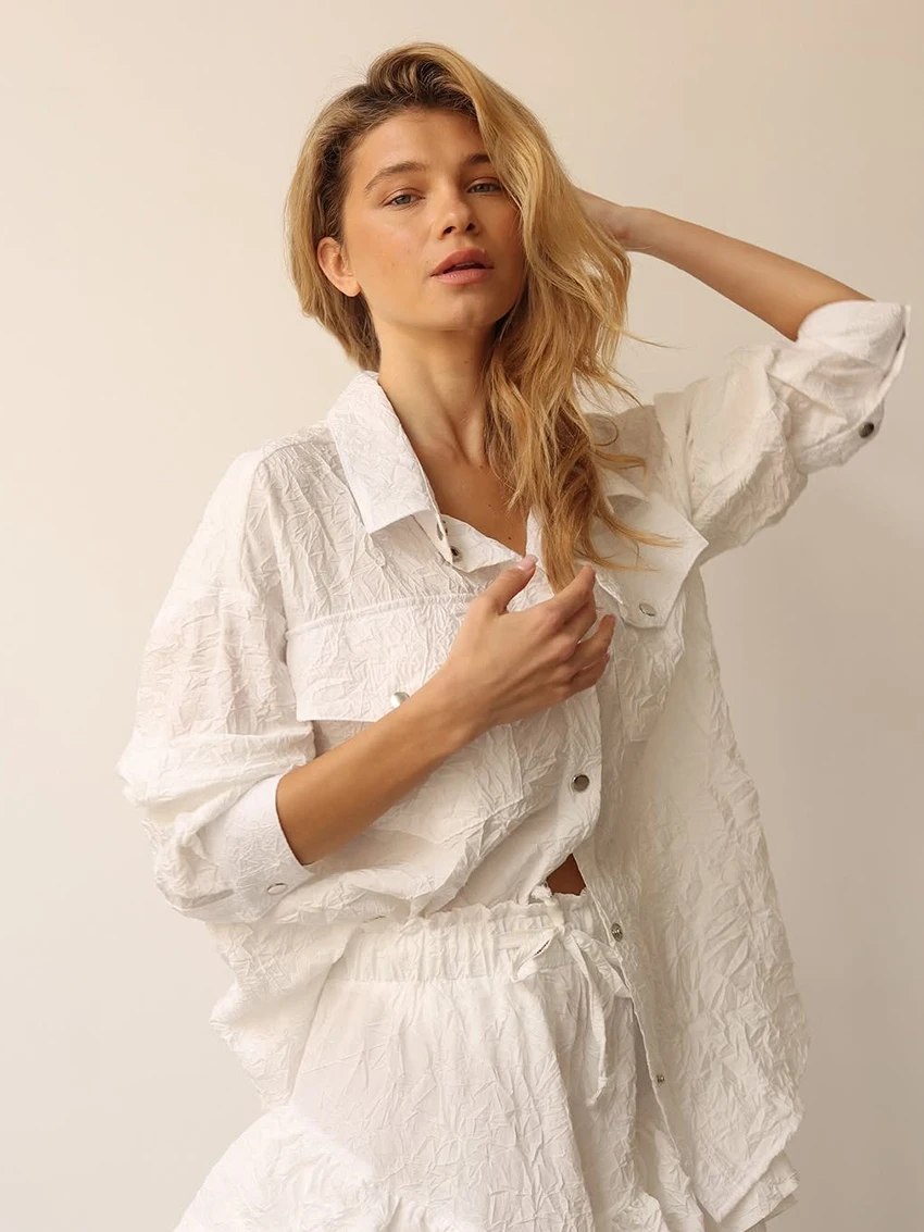 Marthaqiqi Loose Women Nightwear Suit Long Sleeve Nightgowns Turn-Down Collar Sleepwear Shorts Casual Ladies Nightie 2 Piece Set