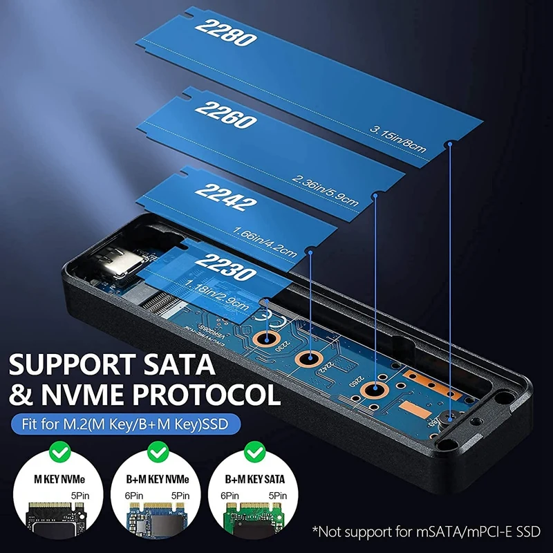 حاوية M.2 NGFF SSD ، USB ، Gen2 ، 10Gbps ، محرك الأقراص الصلبة Pcie ، محول ، 6Gbps