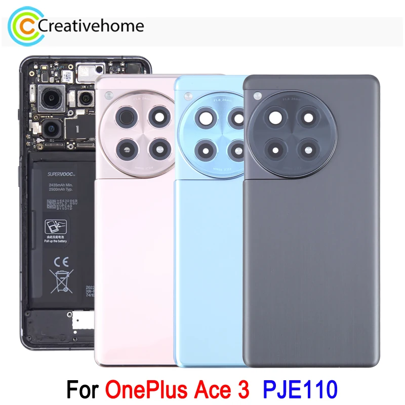 High Quality Glass Battery Back Cover For OnePlus Ace 3 PJE110 Phone Rear Cover & Camera Lens Cover, with Logo