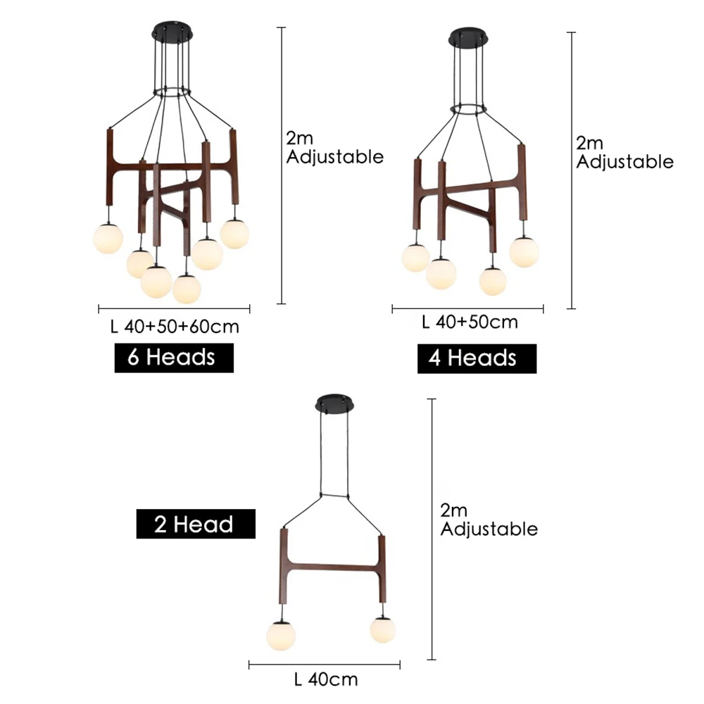 Imagem -06 - Lustres de Madeira Maciça Retrô Bola de Vidro Redonda Lâmpadas Pendentes Iluminação do Restaurante Decoração para Casa Brilho Multi-cabeça Novo E27