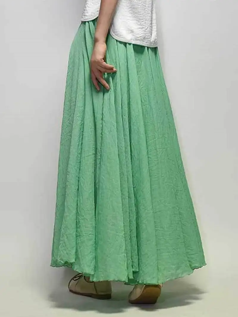 2026 Women Linen Cotton Long Skirts Elastic Waist Pleated Maxi Skirts Beach Boho Vintage Summer Skirts Fashion Women Skirts 33XH