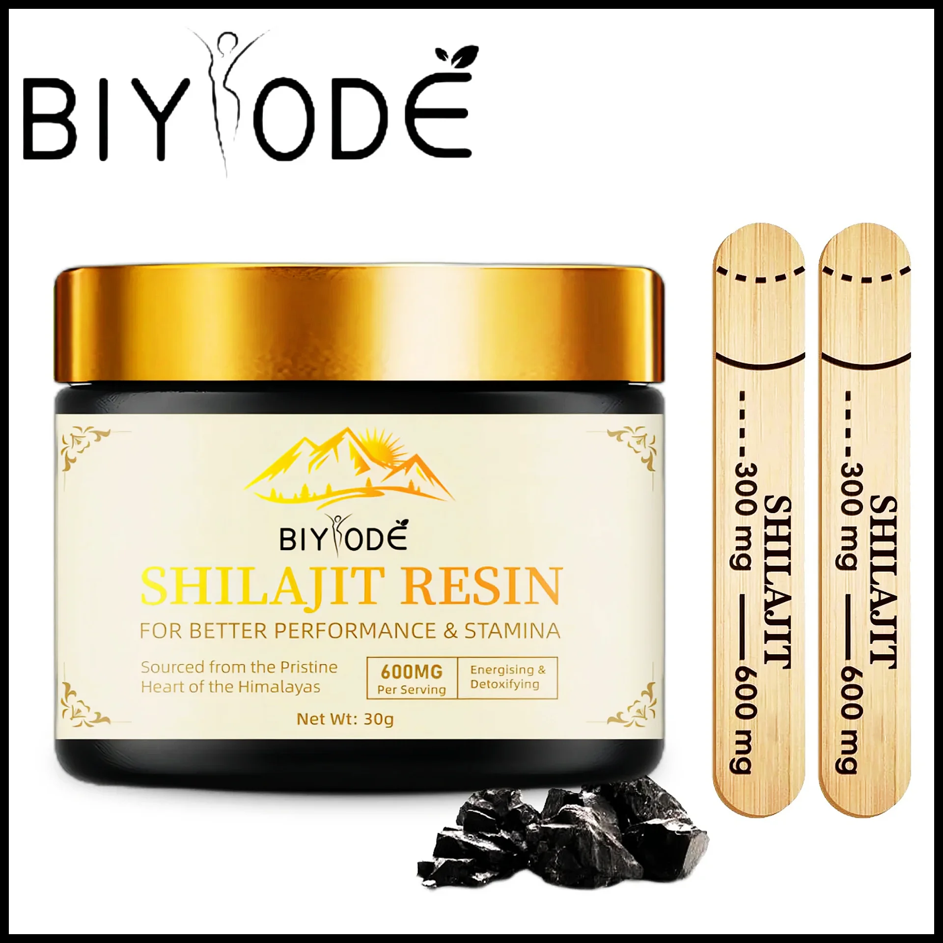 BIYODE Himalayan Pure Shilajit with Fulvic Acid & 85+ Trace Minerals Complex for Energy With Spoon 30g Resin free items 100%