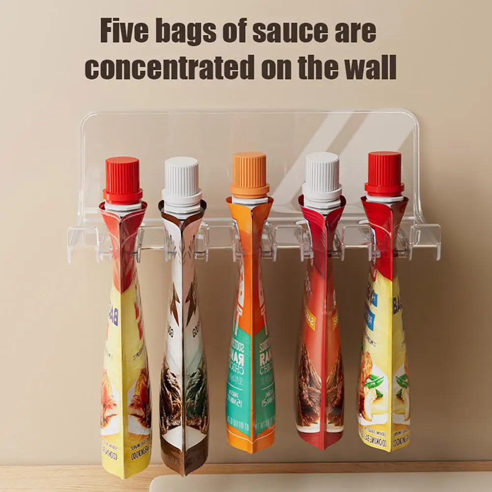 Condiment Organizer Kitchen Storage Rack 2-pack Hanging Wall Storage Rack Capacity Sauce Bag Organizer Plastic Adhesive Over