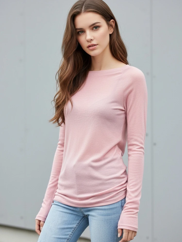 Korean Style Top Spring Summer Blue Casual T-Shirt For Women Thin Slightly Translucent Sexy Long Sleeve Tshirts Women Tee Shirt