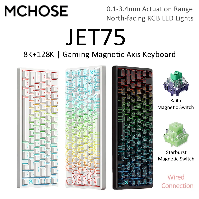 

MCHOSE Jet 75 magnetic axis mechanical wired keyboard for Esports games office customization specialized 8K+128K low latency RGB