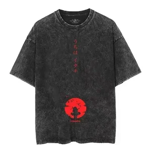 Male Cotton Vintage Japan Anime Print Naruto Oversize T -Shirt Streetwear Harajuku Summer Black Short Sleeve Shirt Main Sales Naruto Shirt - №4