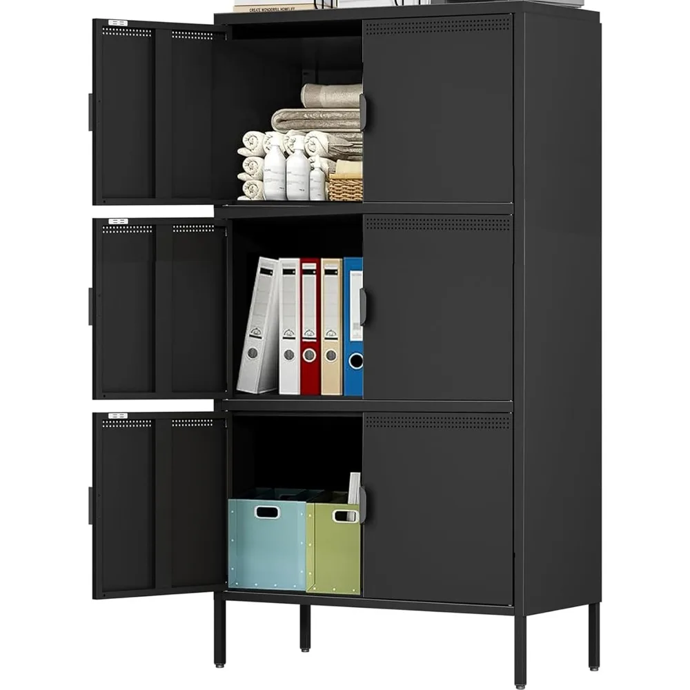 

Metal Locker Storage Cabinet with 6 Doors and 4 Shelves, 56.6" Tall Steel Office, Bathroom, Garage, Gym, School Cabinet (Black)
