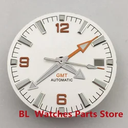 BLGER Watch Parts 31mm Watch Dial Oranger GMT Hands Silver Hands 4 PCS Green Lumious For NH34 Movet 3 O'clock Crown Date Window