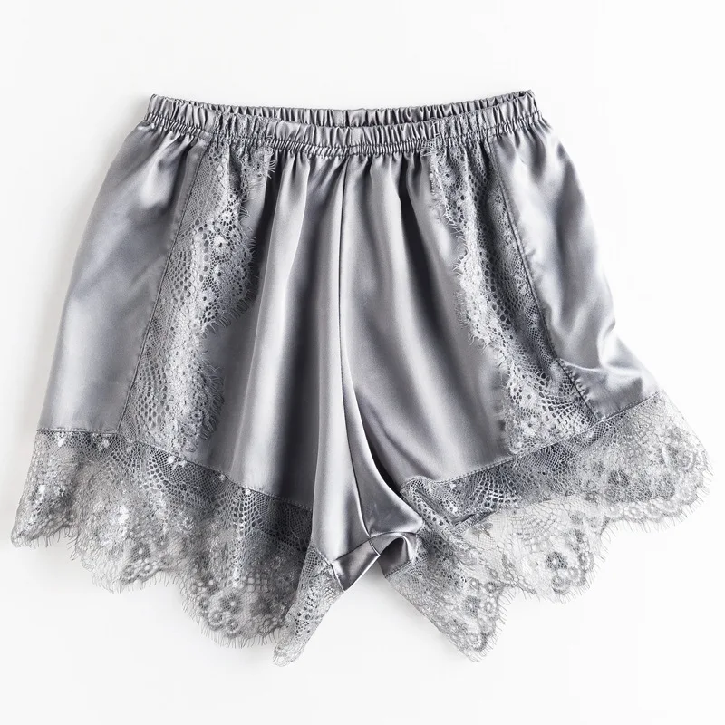 Minissaias Femininas de Cetim de Seda com Renda Floral Transparente, Bainha em Patchwork, Cintura Baixa Elástica, Estilo Moderno e Sedoso