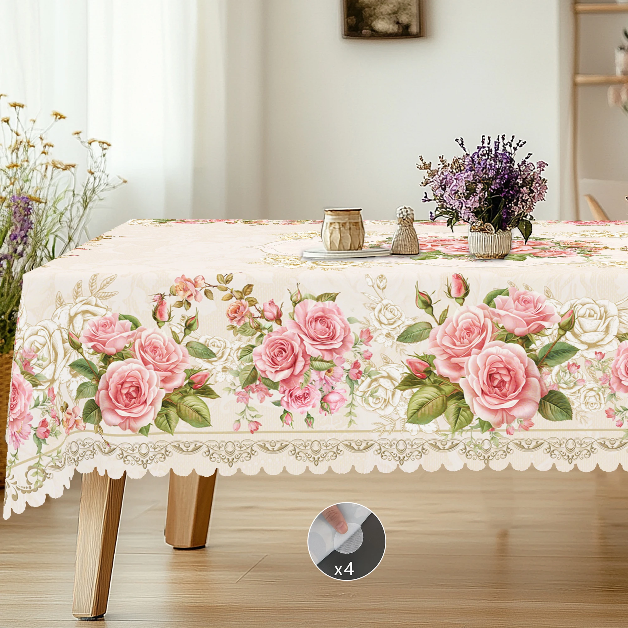 1 Piece Flower Theme Printed Tablecloth, Country Farmhouse Style, Bright Rose Pattern Design, Spring and Summer Camping Style Picnic, Wedding Season, Mother's Day, Anniversary, Garden Birthday Party Decoration, Kitchen Accessories, Restaurant Terrace, Indoor and Outdoor Tablecloth, Perfect Gift for Friends, Multiple Sizes Available