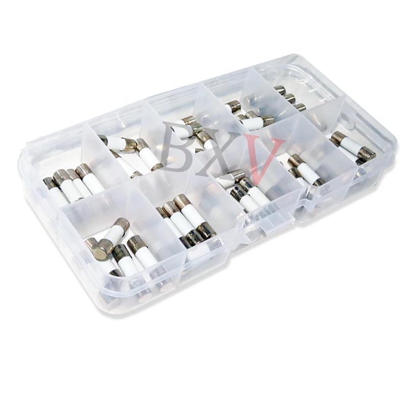 50PCS/Set 10Values Fast Ceramic Fuses Kit 250V 5*20mm 5mm X 20mm 0.25A 0.5A 1A 2A 3A 5A 8A 10A 15A 20 AMP Fuse Tube Assortment 