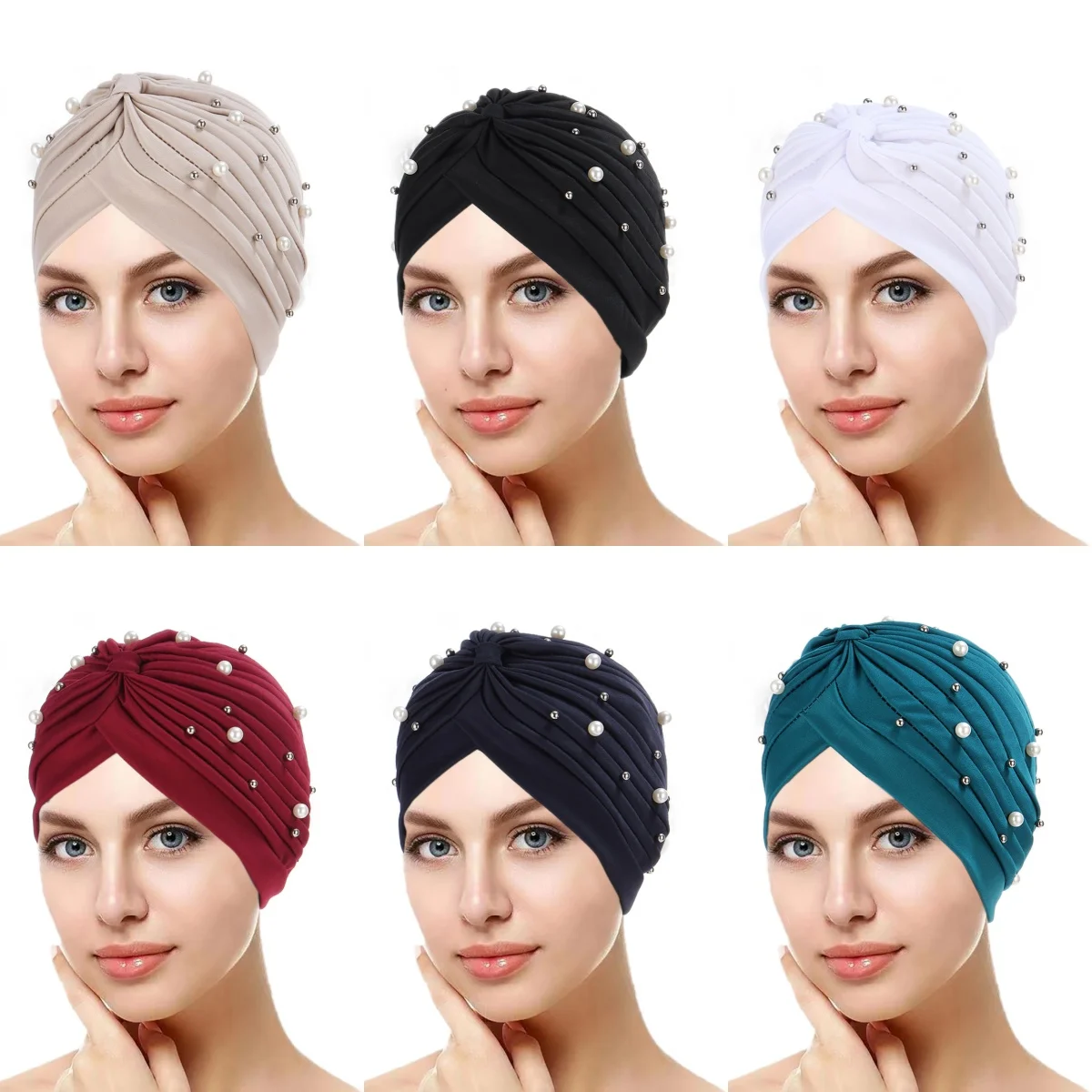 

2026 New Muslim Women Under Scarf Stretch Jersey Inner Hijabs Caps Fashion Pearl Indian Hat Islamic Female Turban Bonnet