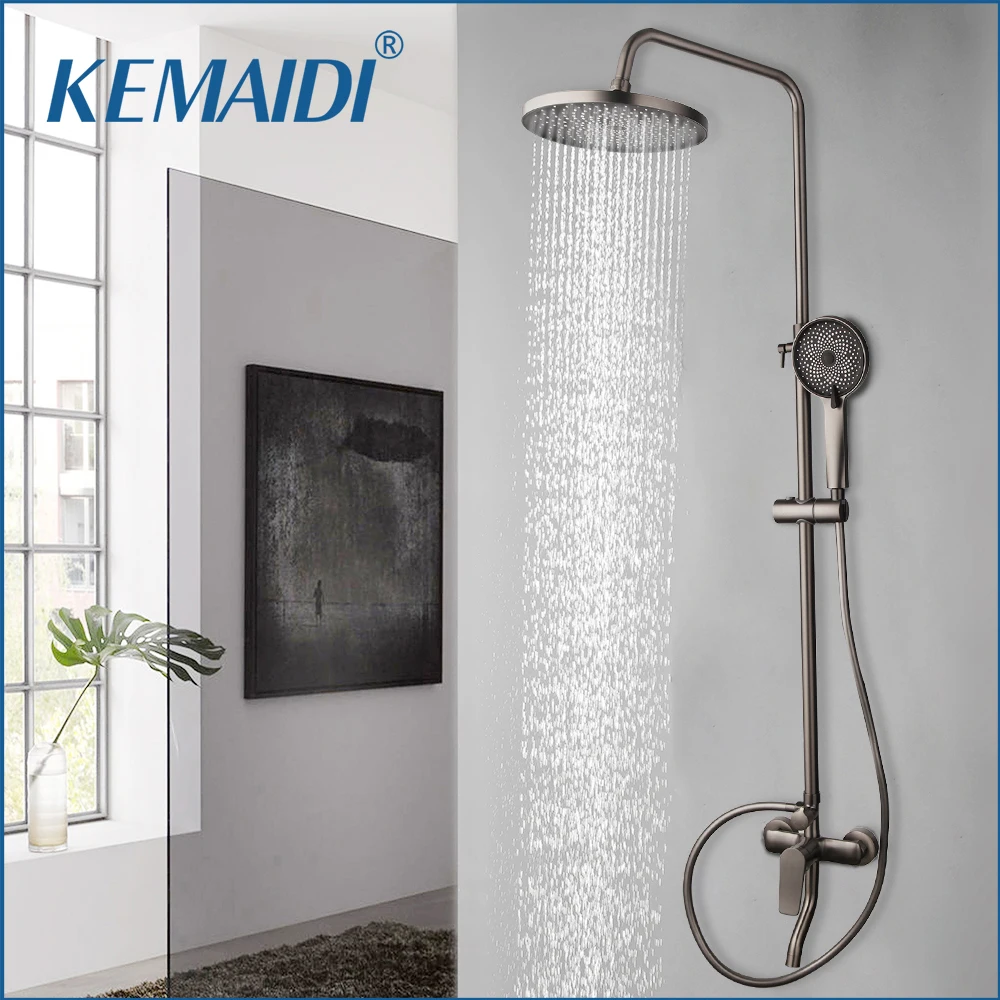 

KEMAIDI Gray Rainfall Shower Set Exposed Bathroom Wall Mounted Shower Faucet Set with Handle Sprayer Wall Mounted Faucet Tap